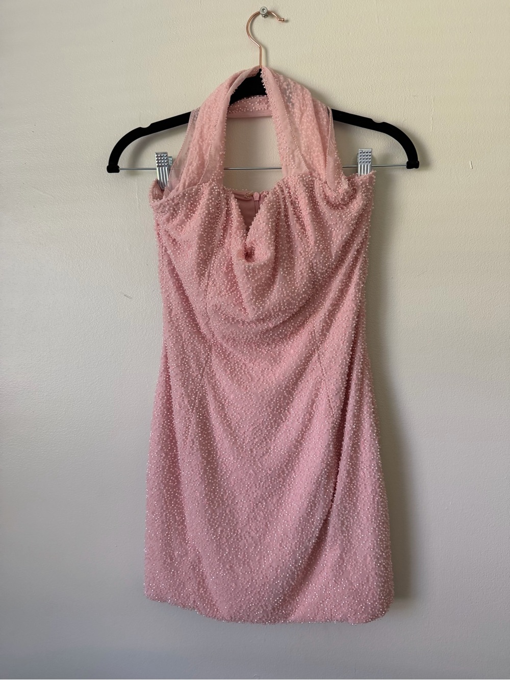 Oh Polly Pink Beaded Halter Mini Dress
